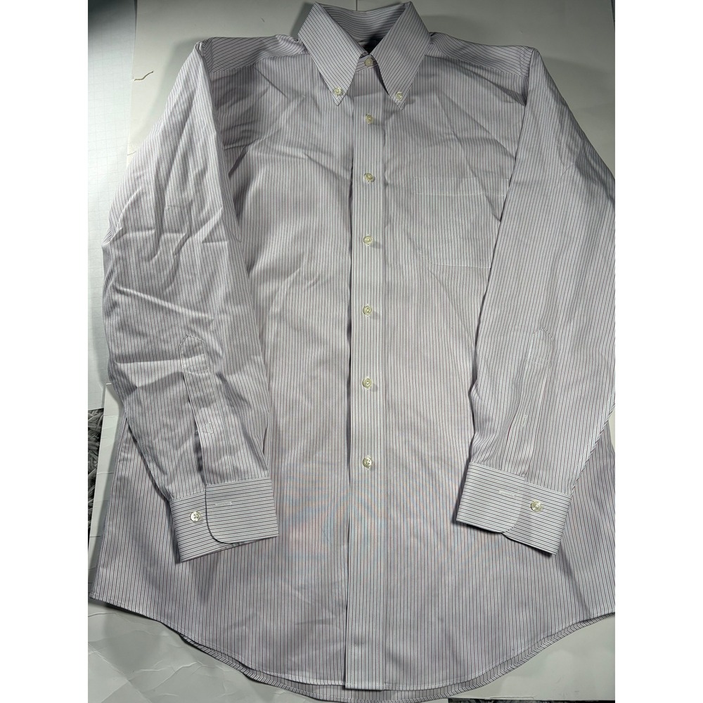 Brooks Brothers 346 Dress Shirt Men 15.5 32/33 White Striped Button Down Cotton